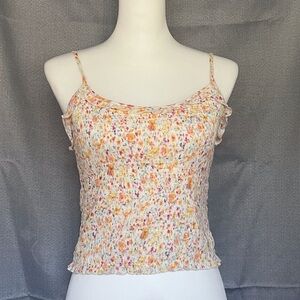 Hippie Rose Spaghetti Strap Floral Elastic Top with Petite Ruffle Accents Large